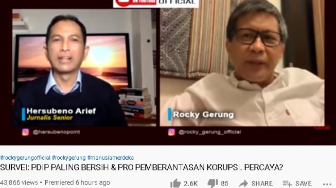 Rocky Gerung tanggapi hasil survei tentang PDIP (youtube.com/RockyGerungOfficial)