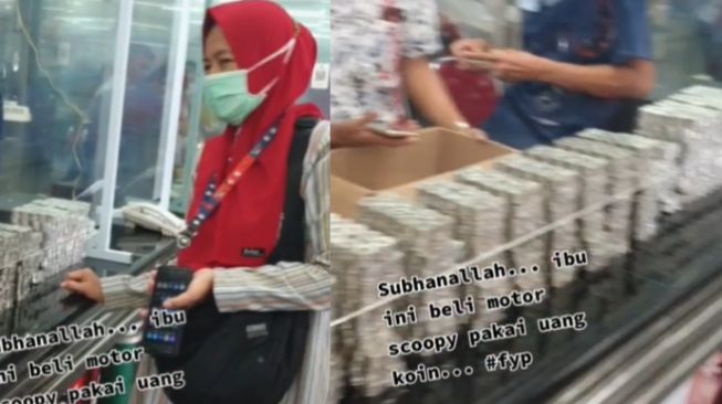 Emak-emak Beli Motor Bayar Tunai Pakai Uang Koin Hasil Tabungan 5 Tahun