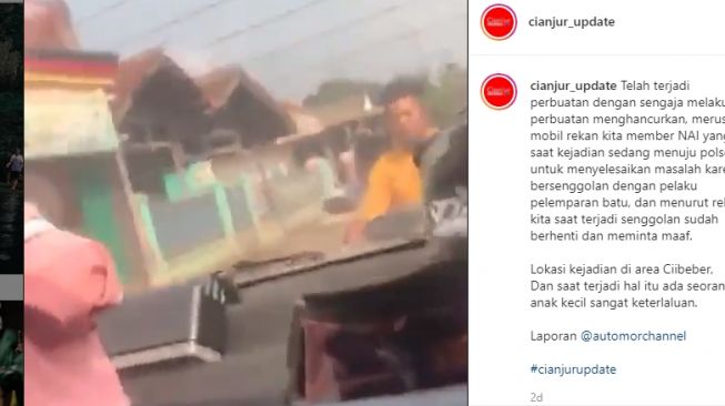 Viral, Pemotor di Cianjur Lempar Kaca Mobil Hingga Pecah