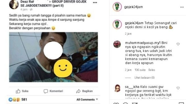 Curhat driver ojol cerai karena mertua. (Instagram/@gojek24jam)