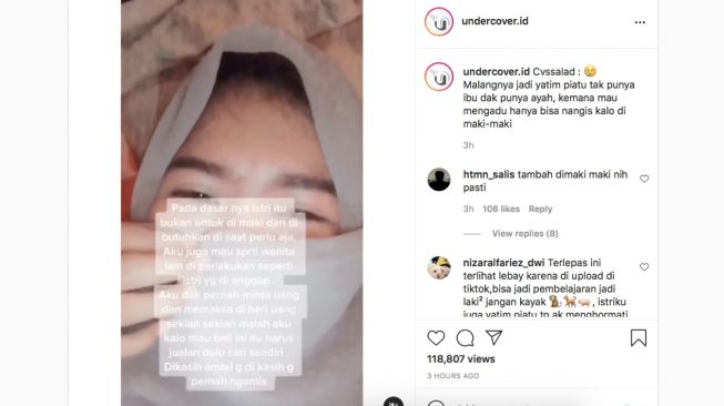 Tangkapan layar seorang wanita menangis saat dimarahi suaminya karena menghilangkan kunci. [Instagram/@undercover.id]