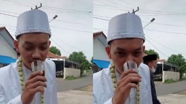 Kocak! Pengantin Pria Santai Ngopi di Tongkrongan Sebelum Akad Nikah