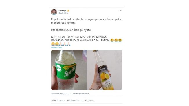 Aksi warganet campur minuman hasilnya tak terduga. [Twitter]