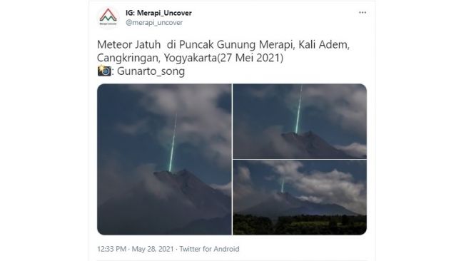 Kilatan cahaya di puncak Gunung Merapi - (Twitter/@merapi_uncover)