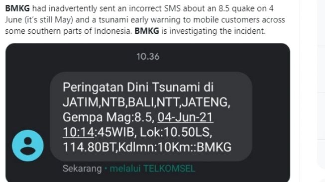 Heboh SMS Blast 'Warning' Tsunami Gempa Magnitudo 8.5 Pada 4 Juni di Jatim