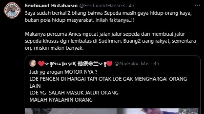 Ferdinand Hutahaean Kritik Anies Baswedan Buat Jalur Sepeda: Buang Uang Rakyat!