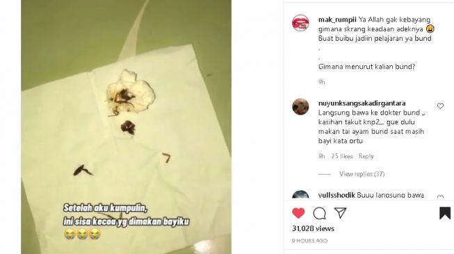 Ibu panik anaknya makan kecoak (instagram.com/@mak_rumpii)