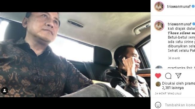 Triawan Munaf satu mobil dengan Jokowi. (Instagram/@triawanmunaf)