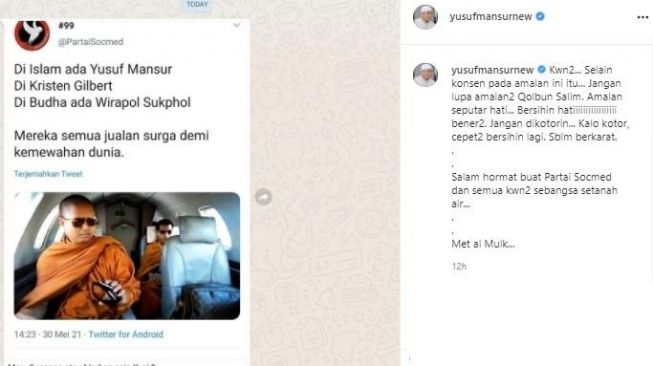 Postingan tuding Ustaz Yusuf Mansur jualan surga. [Instagram]