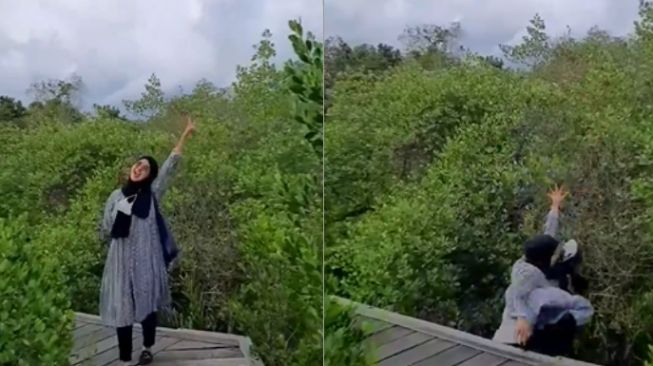 Viral Wanita Dadah-dadah Berujung Terperosok ke Hutan Mangrove, 'Malunya sampai Ubun-ubun'