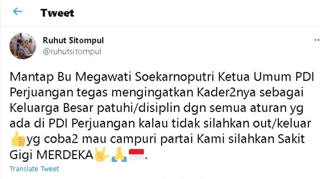 Cuitan Ruhut Sitompul soal pernyataan Megawati (twitter.com/@ruhutsitompul