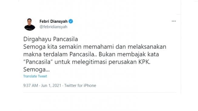 Peringatan Hari Lahir Pancasila. [Twitter]