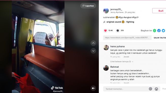 Sopir Angkot Gratiskan Ongkos Tiap Hari Jumat, Tuai Pujian (TikTok/jennay05_)