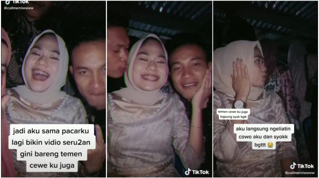 Wanita Dicium Pria di Depan Kekasihnya, Ekspresi Syok Tak Tahu Harus Apa (TikTok/Callmemiwwww)