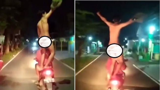 Barbar Sekali, Viral Aksi Pria Tanpa Busana Berdiri di Atas Motor yang Tengah Melaju