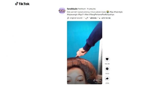 Potong rambut menggunakan kipas angin. [TikTok]