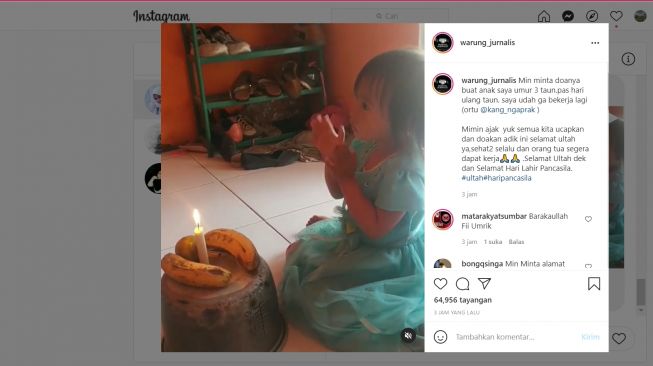 Tak Punya Uang, Anak ini Tiup Lilin Di Atas Baskom Bak Kue Ultah (Instagram/warung_jurnallis)