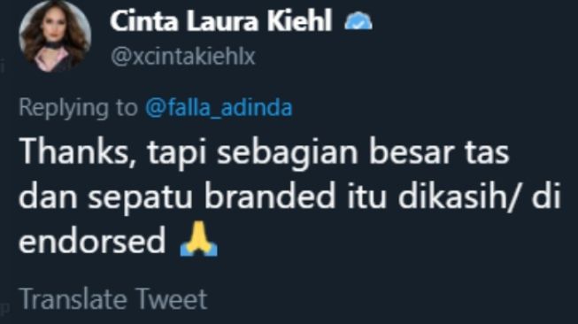 Jawaban Cinta Laura saat dikritik Dokter Falla Adinda. [Twitter]