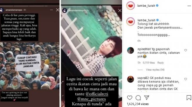 Amanda Manopo protes alur Ikatan Cinta. (Instagram/@lambe_turah)