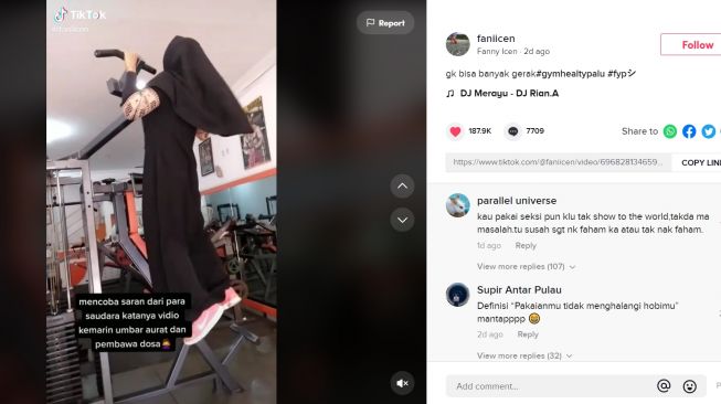 Dikatain Buka Aurat, Wanita ini Nge-gym Berkostum Bak Ukhti-ukhti (TikTok/Faniicen)