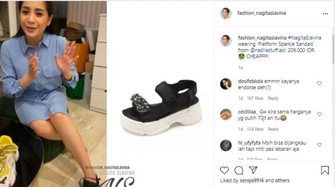 Nagita Slavina Pakai Sandal Rp200 Ribu, Warganet Ramai-ramai Mau Samaan. (Dok: Instagram/fashion_nagitaslavina)