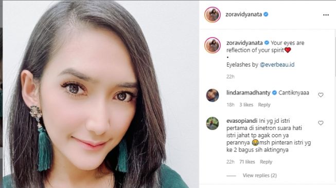 Zora Vidyanata pemeran istri ketiga di sinetron suara hati istri Zahra. [Instagram/zoravidyanata]