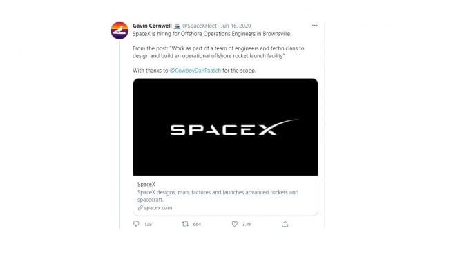 Cuitan soal pelabuhan luar angkasa SpaceX. [Twitter]