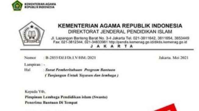 CEK FAKTA: Bantuan Rp 12 Juta dari Kemenag, Benarkah?