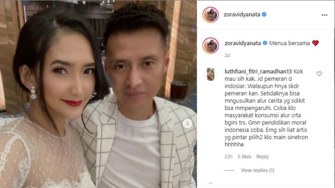 Zora Vidyanata pemeran istri ketiga di sinetron suara hati istri Zahra. [Instagram/zoravidyanata]