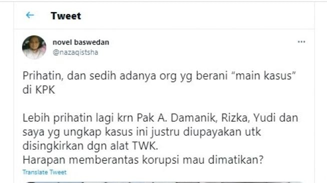 Cuitan Novel Baswedan.[Twitter]