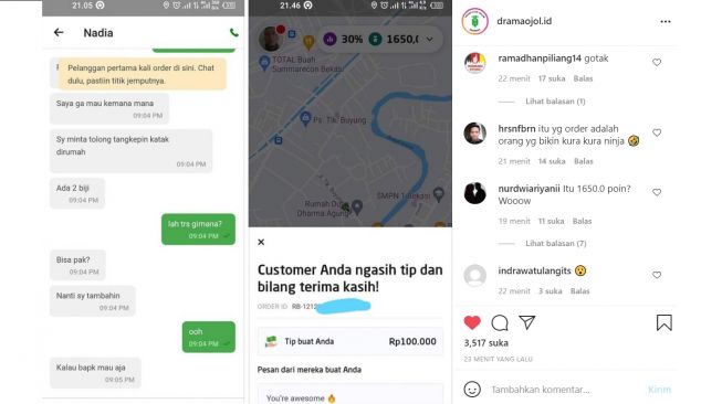 Pelanggan Tak Mau Diantar, Sopir Ojol ini Justru Dapat Uang Tip Selangit (Instagram/Drama.ojol)