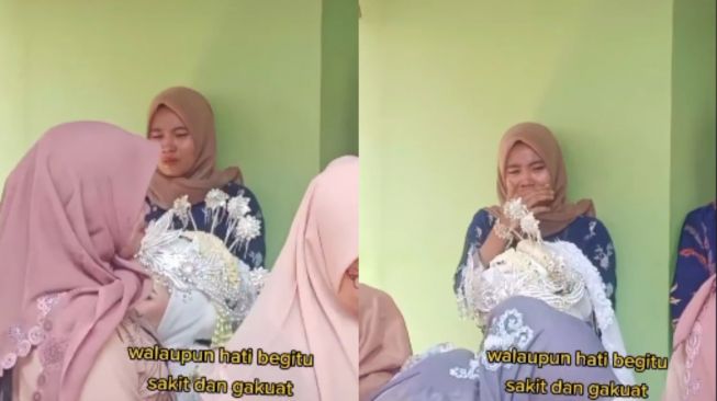 Viral Wanita Menangis Sesegukan di Pelaminan, Nyesek Lihat Suami Menikah