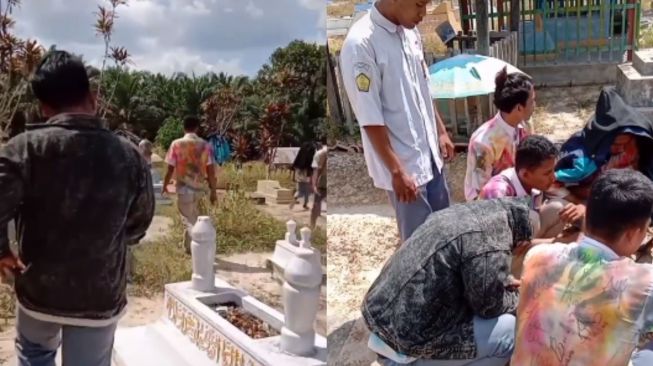 Rombongan Pemuda Kunjungi Makam Temannya saat Momen Kelulusan, Publik Salut