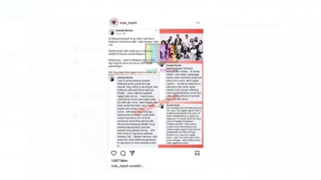 Postingan kritik kelularga Halilintar di Malaysia. [Instagram]