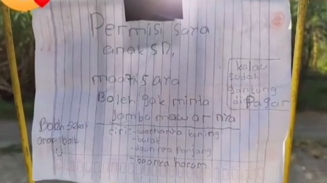 Salut! Tak Mau Mencuri, Bocah SD Ini Tulis Surat Izin Minta Jambu ke Pemiliknya
