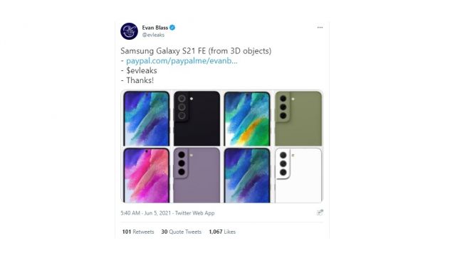 Warna baru Samsung Galaxy S21 FE. [Twitter]