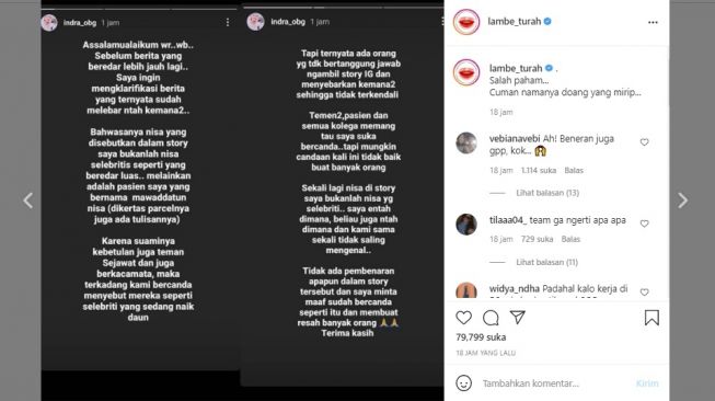Postingan klarifikasi dokter kandungan soal ayus dan nissa sabyan. [Instagram]