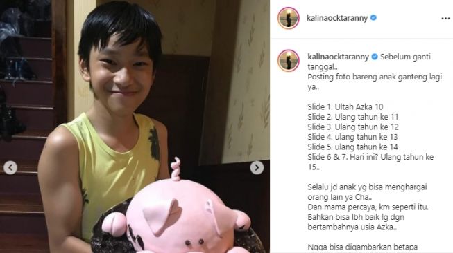 Potret ultah Azka Corbuzier dari tahun ke tahun. [Instagram/kalinaocktaranny]