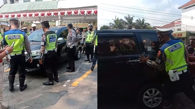 Viral serombongan polisi coba mengangkat Toyota Avanza, ini sebabnya. (Facebook)