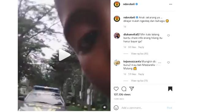 Aksi bocah ngevlog saat dikejar polisi (instagram.com/@ndorobeii)