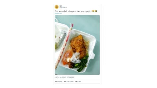 Porsi mie ayam menjadi viral. [Twitter]