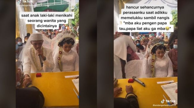 Viral Pengantin Pria Menangis Teringat Mendiang Ayah setelah Akad Nikah (tiktok.com/@endangsriwahyuni111)