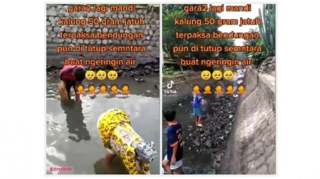 Kalung Emas 50 Gram Hilang Saat Mandi di Kanal, Warga Sampai Tutup Bendungan. (TikTok)