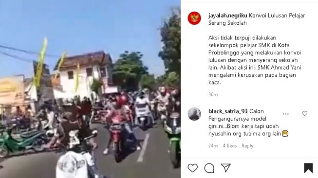 Aksi pelajar serang sekolah lain saat konvoi kelulusan (instagram.com/@jayalah.negriku)