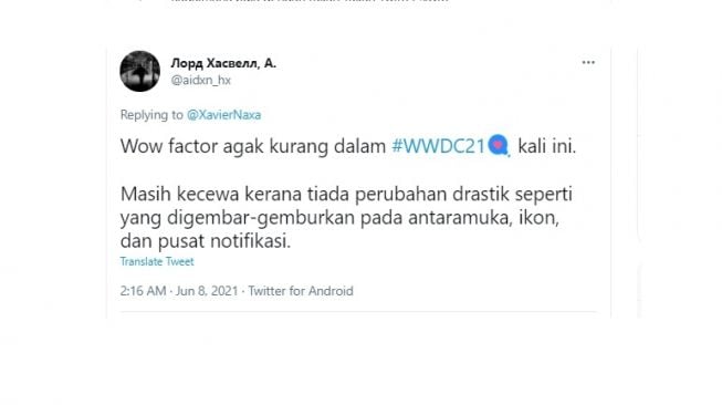 Cuitan warganet soal WWDC 2021. [Twitter]