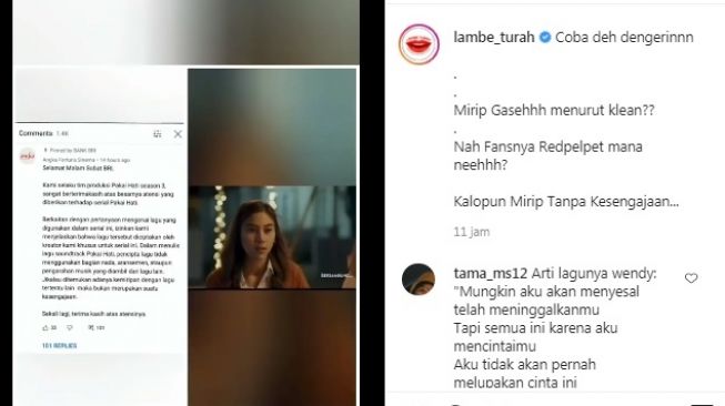 Serial Pakai Hati season 3 diduga plagiat lagu Wendy Red Velvet [Instagram/@lambe_turah]