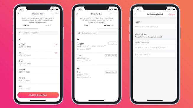 Fitur baru Tinder pemblokiran kontak langsung. [Tinder]