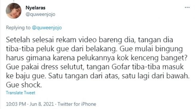 Unggahan soal Gofar Hilman [Twitter/@quweenjojo]