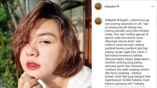 Vicky Shu Ganti Gaya Rambut, Malah Salah Model sampai Bikin Anak Ngambek. (Instagram/@vickyshu)