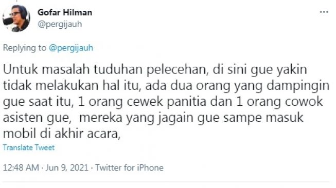 Unggahan Gofar Hilman [Twitter/@pergijauh]